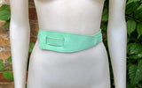 Wrap belt in AQUA blue-green. Genuine leather 80s style obi belt. Light turquoise waist belt. Green wraparound belt. Aqua dress belt
