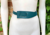 Wrap belt in TEAL blue-green. Genuine leather 80s style obi belt. Teal color waist belt. Green wraparound belt. Teal blue dress belt