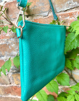 Small turquoise blue - green leather bag. GENUINE leather dark aqua crossbody / shoulder bag. Green leather purse with adjustable strap.