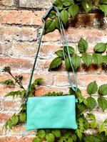 Small turquoise blue - green leather bag. GENUINE leather dark aqua crossbody / shoulder bag. Green leather purse with adjustable strap.