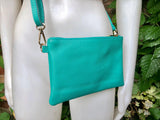 Small turquoise blue - green leather bag. GENUINE leather dark aqua crossbody / shoulder bag. Green leather purse with adjustable strap.