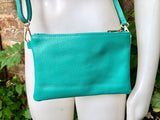 Small turquoise blue - green leather bag. GENUINE leather dark aqua crossbody / shoulder bag. Green leather purse with adjustable strap.