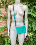 Small turquoise blue - green leather bag. GENUINE leather dark aqua crossbody / shoulder bag. Green leather purse with adjustable strap.