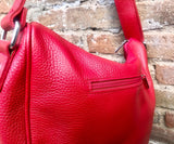 Crossbody leather bag in RED. Boho bag in genuine leather. Shoulder bag with zippers, adjustable strap and tassel. Red leather purse