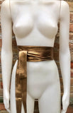 Dark GOLD obi belt. Wrap belt in soft genuine leather. Wraparound waist belt. Wide style. Boho dress belt in copper gold metallic leather