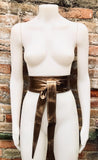 Dark GOLD obi belt. Wrap belt in soft genuine leather. Wraparound waist belt. Wide style. Boho dress belt in copper gold metallic leather