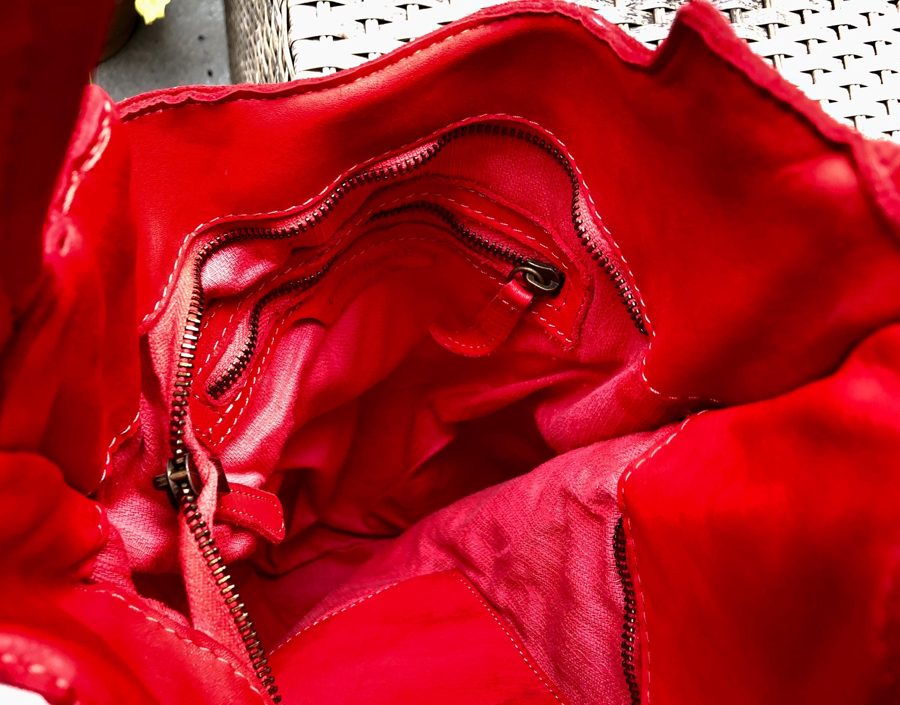 RED distressed leather shoulder / crossbody bag. Soft genuine leather shopper. Boho hippy bag for laptops, tablets, books. Red leather purse