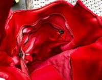 RED distressed leather shoulder / crossbody bag. Soft genuine leather shopper. Boho hippy bag for laptops, tablets, books. Red leather purse