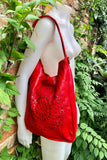 RED distressed leather shoulder / crossbody bag. Soft genuine leather shopper. Boho hippy bag for laptops, tablets, books. Red leather purse
