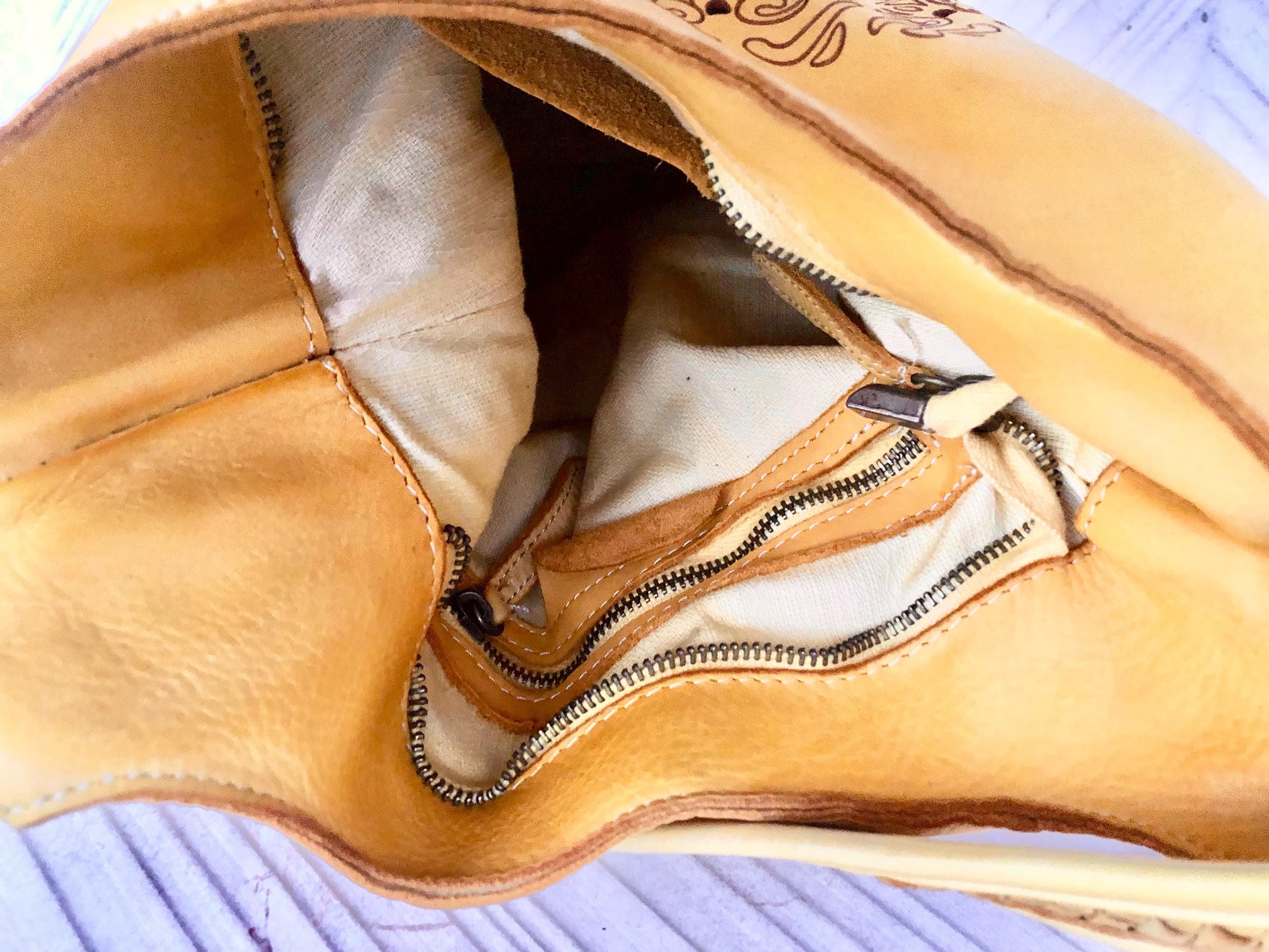 YELLOW distressed leather shoulder / crossbody bag. Soft genuine leather shopper. Boho hippy bag for , tablets, books. Yellow leather purse