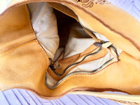 YELLOW distressed leather shoulder / crossbody bag. Soft genuine leather shopper. Boho hippy bag for , tablets, books. Yellow leather purse