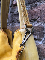 YELLOW distressed leather shoulder / crossbody bag. Soft genuine leather shopper. Boho hippy bag for , tablets, books. Yellow leather purse