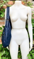 NAVY blue distressed leather shoulder / crossbody bag. Soft genuine leather shopper. Dark blue boho hippy bag. Navy leather purse
