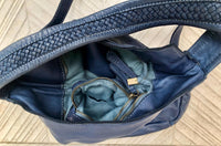 NAVY blue distressed leather shoulder / crossbody bag. Soft genuine leather shopper. Dark blue boho hippy bag. Navy leather purse