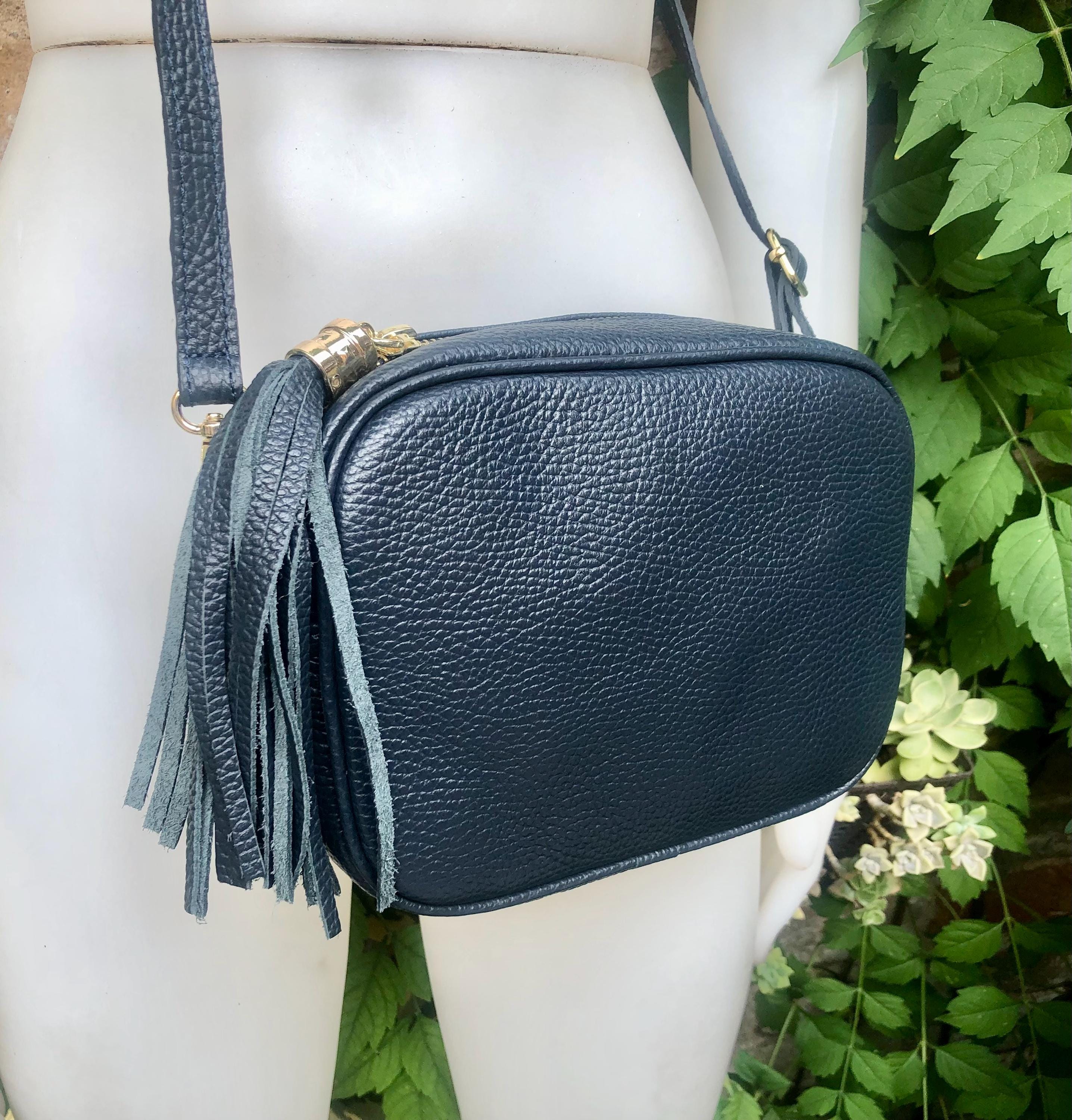 Special listing for Emily. Small leather bag in navy blue. Crossbody / shoulder bag in dark blue GENUINE leather. Adjustable strap, zipper.