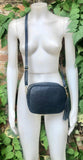 Small leather bag in navy blue. Crossbody / shoulder bag in dark blue GENUINE leather. Adjustable strap, zipper. Navy leather purse + tassel