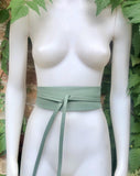 Sage green leather belt. Light green waist belt. Genuine leather wrap belt. Mint green obi belt. Green wraparound dress belt