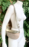 Beige - GOLD fanny pack. Small leather crossbody/ hip bag, bum pack bag in GENUINE leather. Beige -GOLD purse with adjustable strap