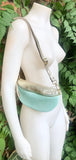Mint green - GOLD fanny pack. GENUINE leather small leather crossbody / hip bag, bum pack. Aqua. Green -GOLD purse with adjustable strap