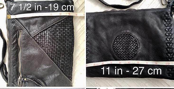 BLACK leather bag. Washed genuine leather crossbody / shoulder bag / wristlet. Black distressed braided leather purse with adjustable strap.