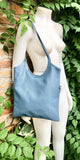 Genuine leather shoulder / crossbody bag in denim blue. Leather shopper in blue - gray. Soft natural GENUINE leather. Blue leather purse.