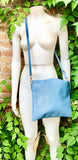 Genuine leather shoulder / crossbody bag in denim blue. Leather shopper in blue - gray. Soft natural GENUINE leather. Blue leather purse.
