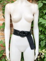 Black leather waist belt with large round buckle. Boho soft leather belt in BLACK Genuine leather dress belt. Black wide leather belt.