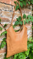 Genuine leather shoulder / crossbody bag in CAMEL brown. Leather shopper in saddle brown. Soft natural GENUINE leather. TAN leather purse.