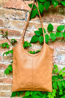 Genuine leather shoulder / crossbody bag in CAMEL brown. Leather shopper in saddle brown. Soft natural GENUINE leather. TAN leather purse.