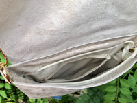Beige crossbody bag. Genuine leather small leather bag. Messenger bag with zipper and flap. Small light beige leather purse. Glossy purse.