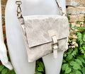 Beige crossbody bag. Genuine leather small leather bag. Messenger bag with zipper and flap. Small light beige leather purse. Glossy purse.
