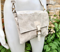 Beige crossbody bag. Genuine leather small leather bag. Messenger bag with zipper and flap. Small light beige leather purse. Glossy purse.