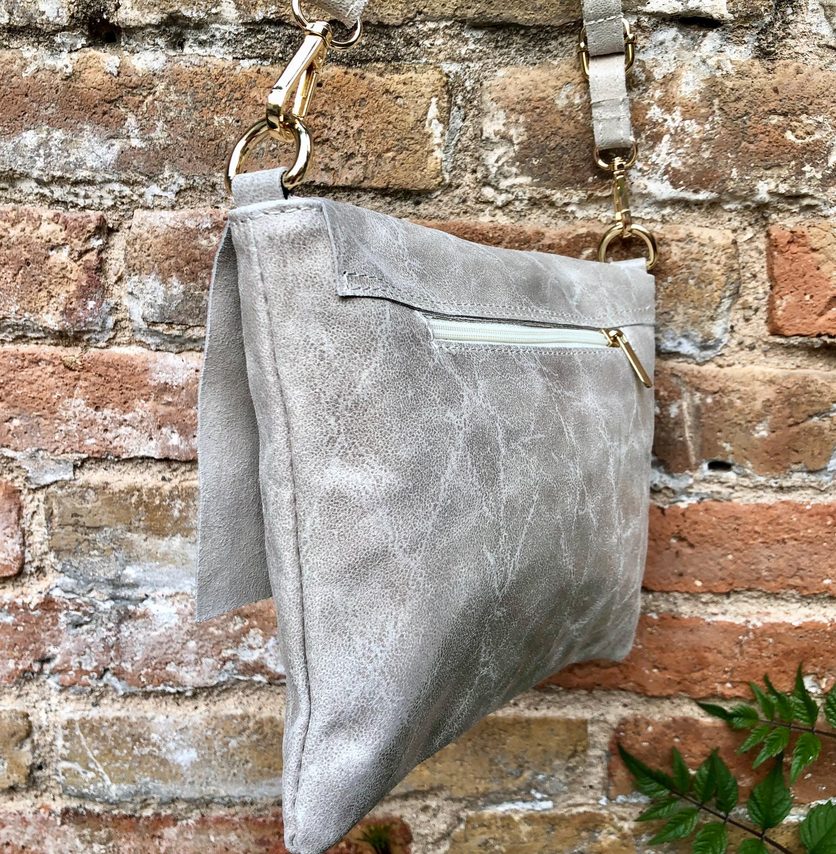 Beige crossbody bag. Genuine leather small leather bag. Messenger bag with zipper and flap. Small light beige leather purse. Glossy purse.