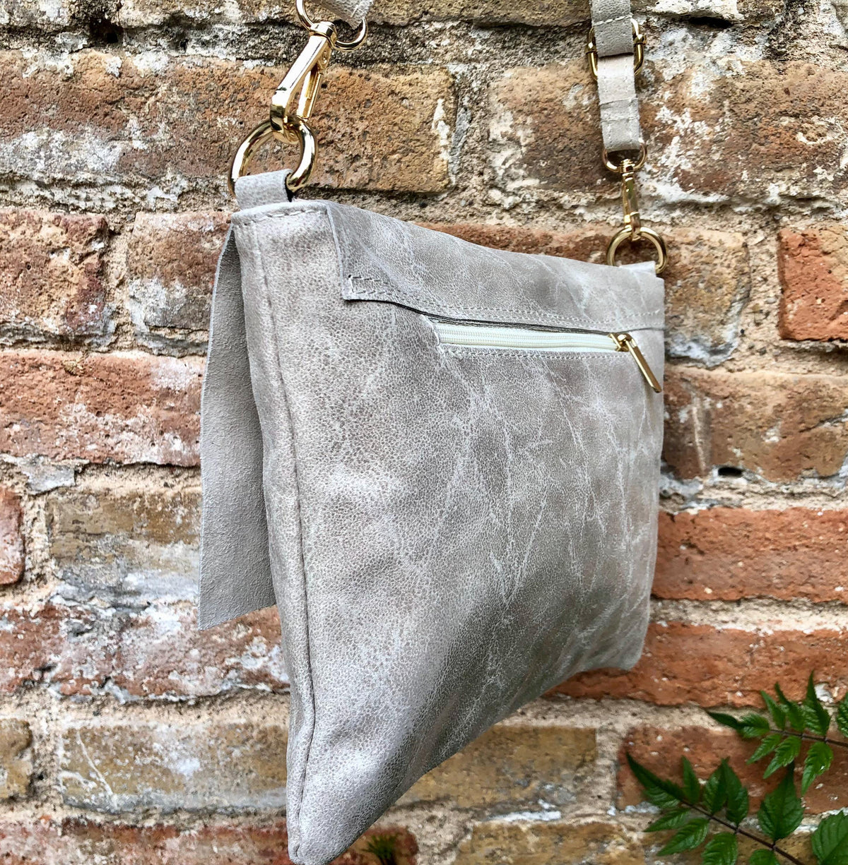 Beige crossbody bag. Genuine leather small leather bag. Messenger bag with zipper and flap. Small light beige leather purse. Glossy purse.