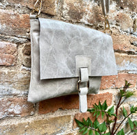 Beige crossbody bag. Genuine leather small leather bag. Messenger bag with zipper and flap. Small light beige leather purse. Glossy purse.