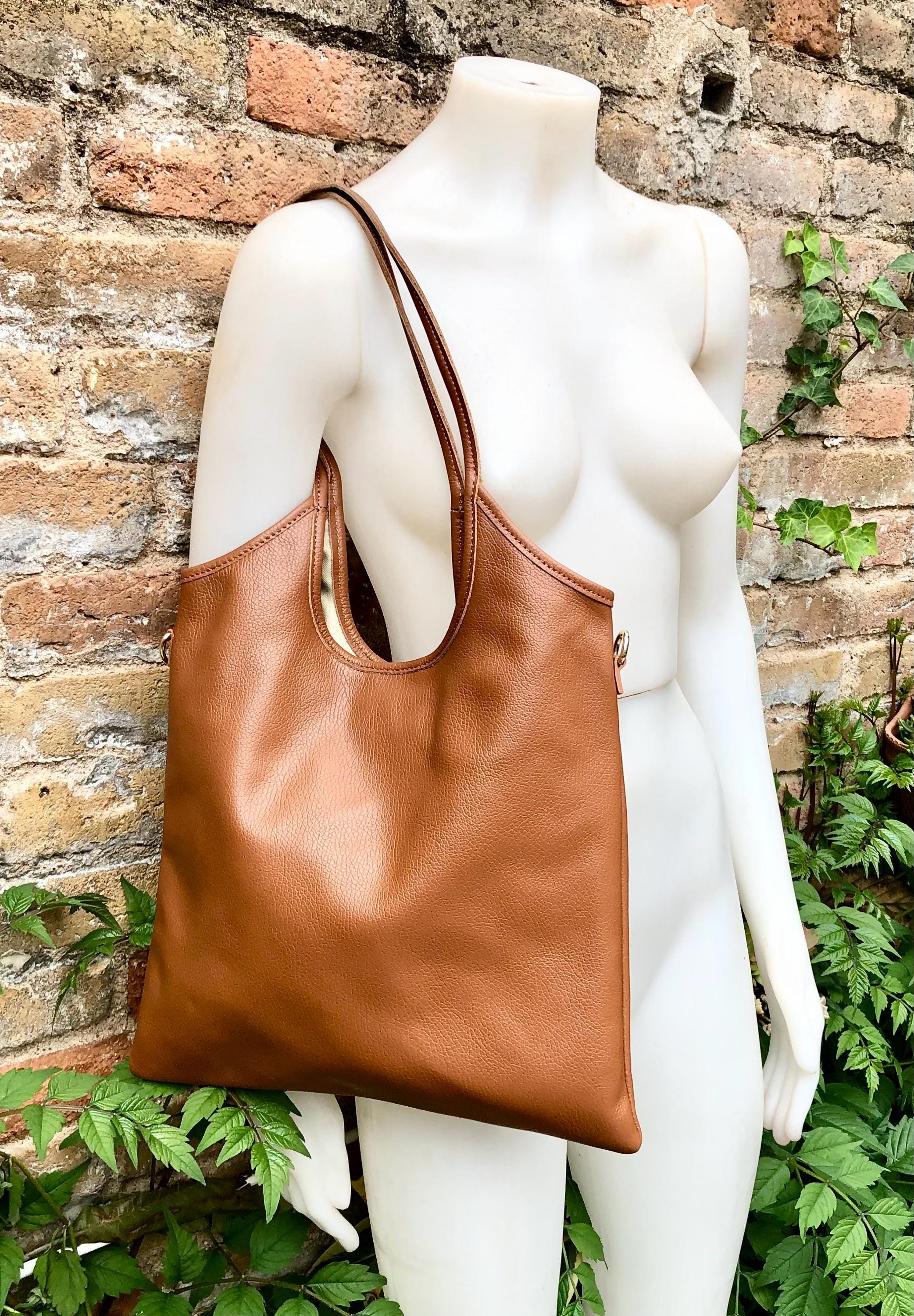 Genuine leather shoulder / crossbody bag in CAMEL brown. Leather shopper in saddle brown. Soft natural GENUINE leather. TAN leather purse.