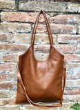 Genuine leather shoulder / crossbody bag in CAMEL brown. Leather shopper in saddle brown. Soft natural GENUINE leather. TAN leather purse.