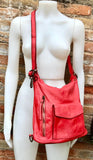 Genuine leather rucksack/ shoulder bag / crossbody in RED. Soft genuine WASHED leather shopper. Distressed, vintage RED leather bag.