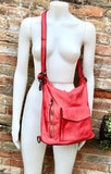 Genuine leather rucksack/ shoulder bag / crossbody in RED. Soft genuine WASHED leather shopper. Distressed, vintage RED leather bag.