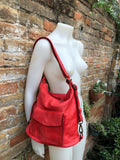 Genuine leather rucksack/ shoulder bag / crossbody in RED. Soft genuine WASHED leather shopper. Distressed, vintage RED leather bag.