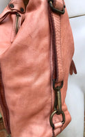 Genuine leather rucksack/ shoulder bag / crossbody in PINK. Soft genuine WASHED leather shopper. Distressed, vintage PINK leather bag.