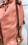 Genuine leather rucksack/ shoulder bag / crossbody in PINK. Soft genuine WASHED leather shopper. Distressed, vintage PINK leather bag.
