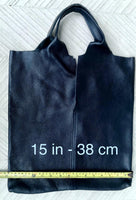 Genuine leather shoulder bag in NAVY blue. Large blue purse. Soft leather dark blue shopper bag.