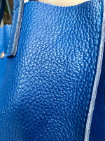 Tote leather bag in cobalt blue. Soft natural genuine leather shopper bag. Dark royal blue leather shoulder bag. Blue leather purse.