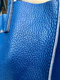 Tote leather bag in cobalt blue. Soft natural genuine leather shopper bag. Dark royal blue leather shoulder bag. Blue leather purse.