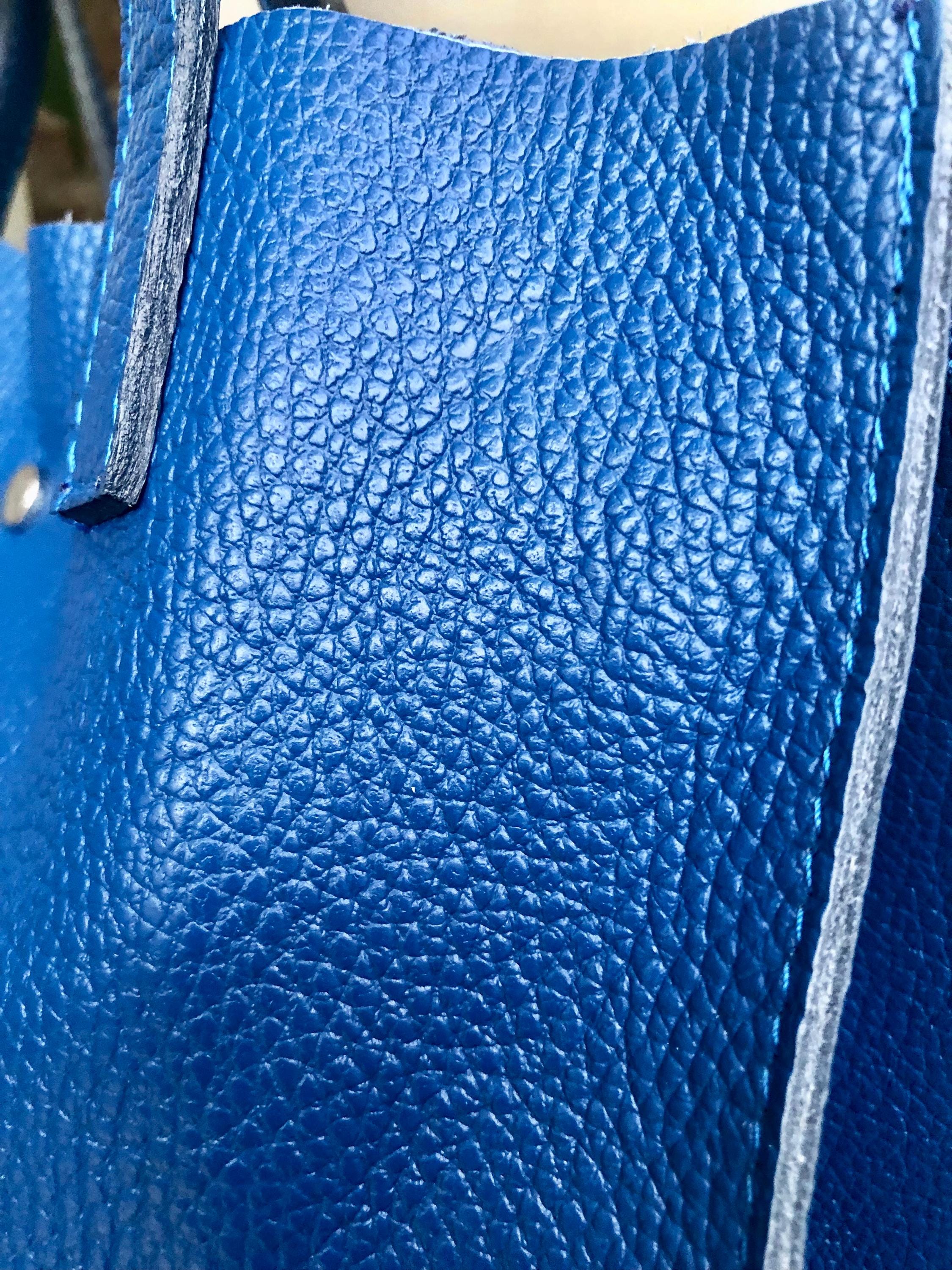 Tote leather bag in cobalt blue. Soft natural genuine leather shopper bag. Dark royal blue leather shoulder bag. Blue leather purse.