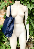 Tote leather bag in dark blue. Soft natural genuine leather shopper bag. Navy blue leather shoulder bag. Blue leather purse.