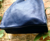 Tote leather bag in dark blue. Soft natural genuine leather shopper bag. Navy blue leather shoulder bag. Blue leather purse.