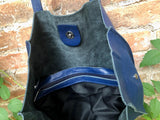 Tote leather bag in dark blue. Soft natural genuine leather shopper bag. Navy blue leather shoulder bag. Blue leather purse.