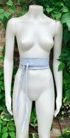Light blue suede waist belt. Powder blue wrap belt. Blue soft dress belt in natural genuine suede leather. Blue wraparound overall belt.